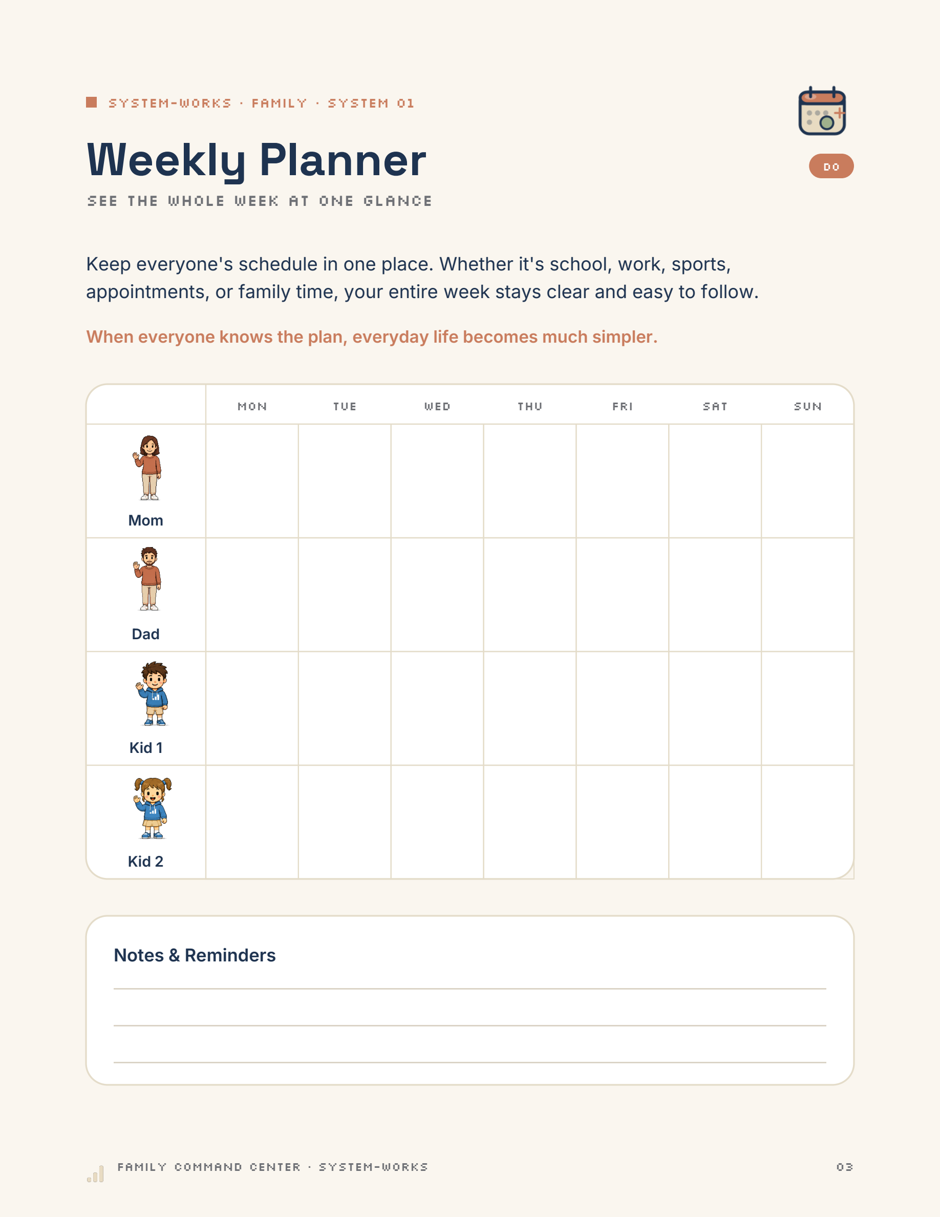 Family Command Center — Weekly Planner page preview