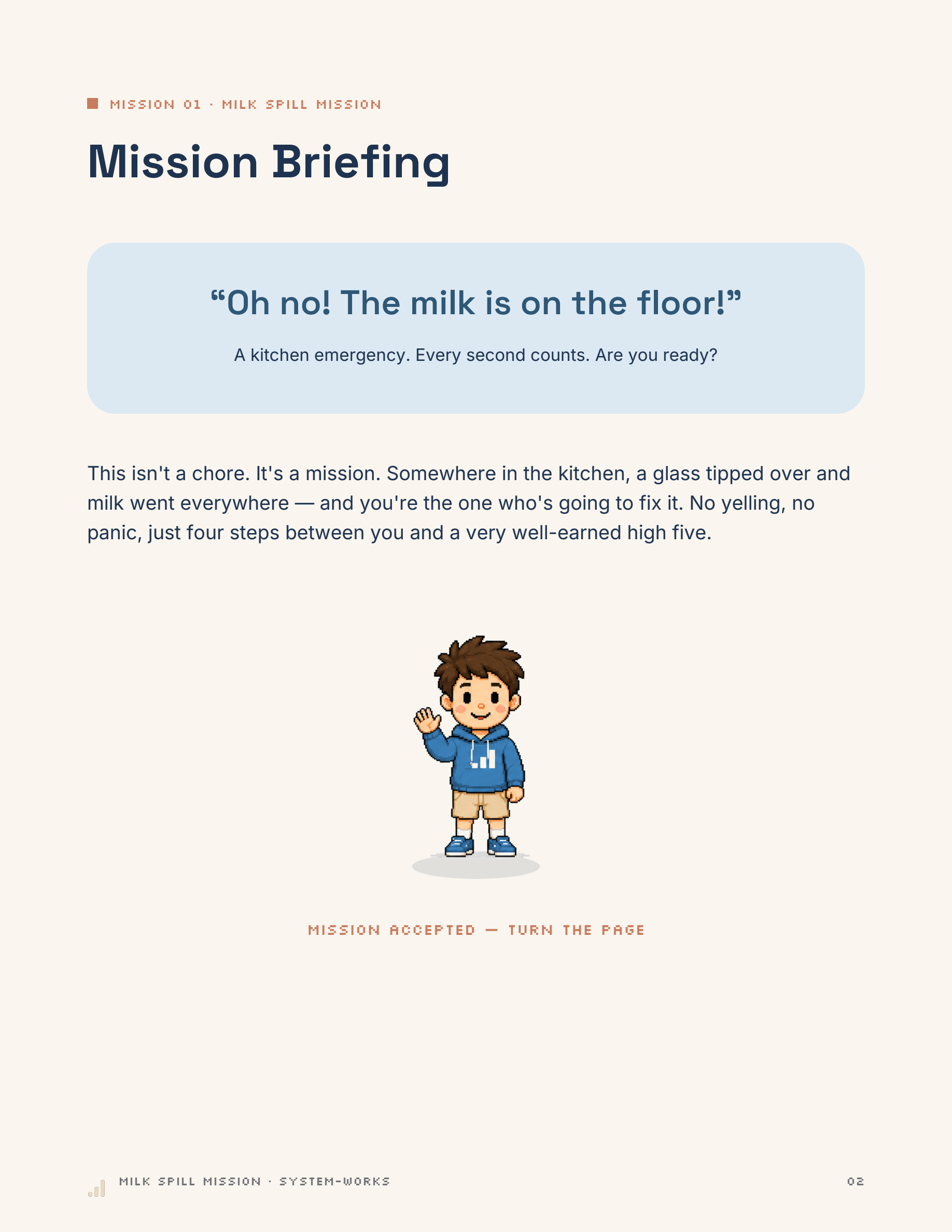 Milk Spill Mission — Mission Briefing page preview