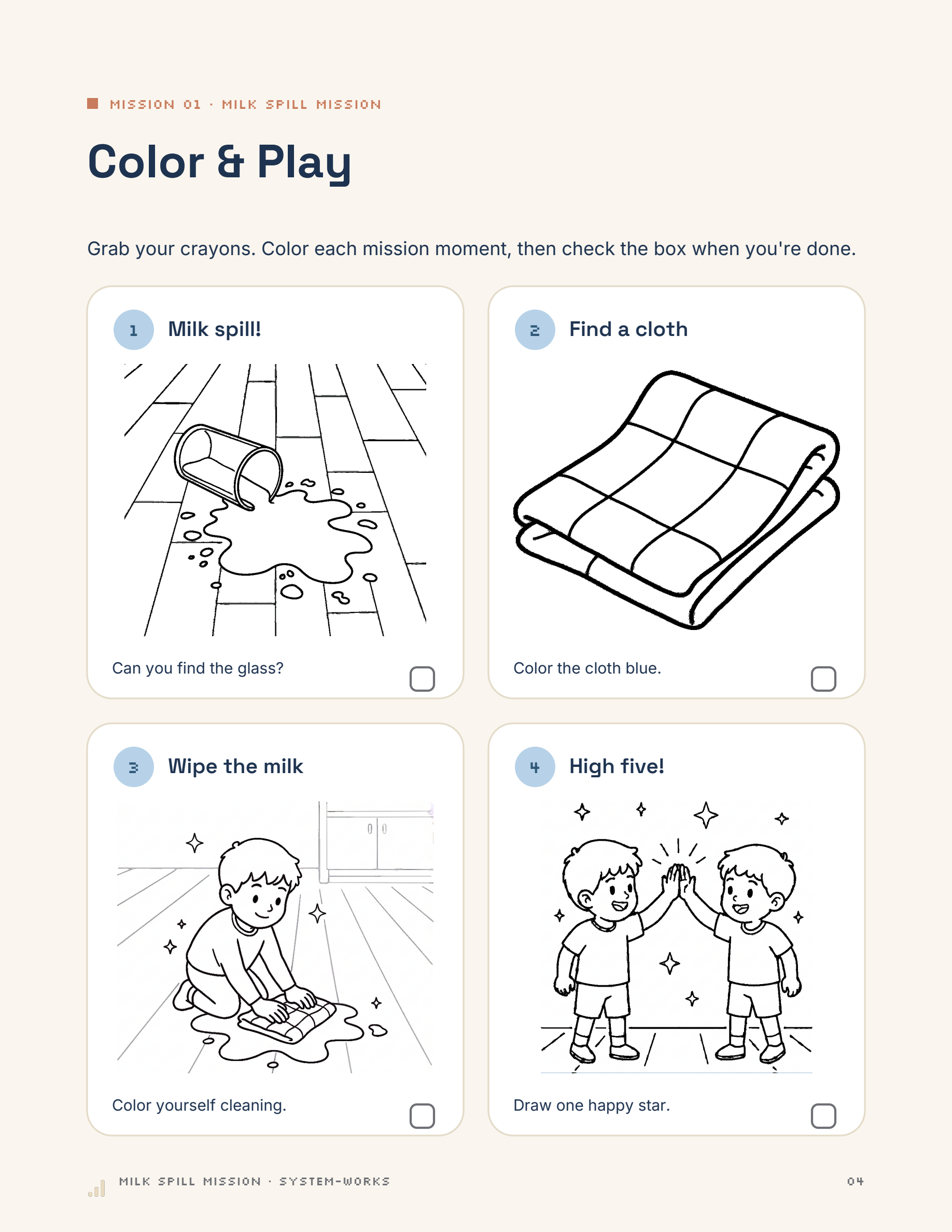 Milk Spill Mission — Color & Play page preview