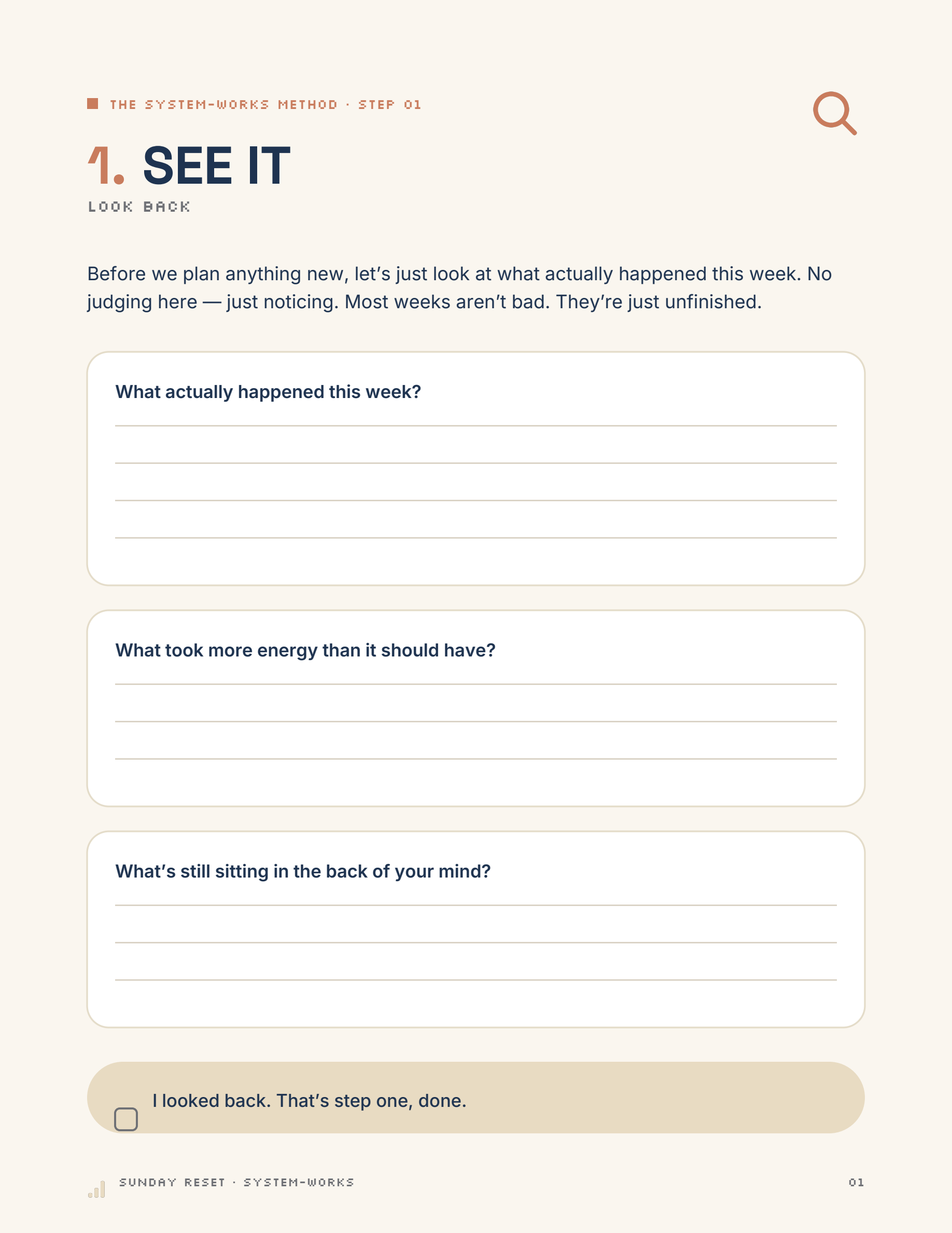 Sunday Reset — Look Back page preview