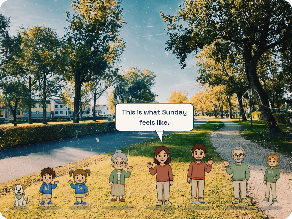 The SYSTEM-WORKS family on a walk together