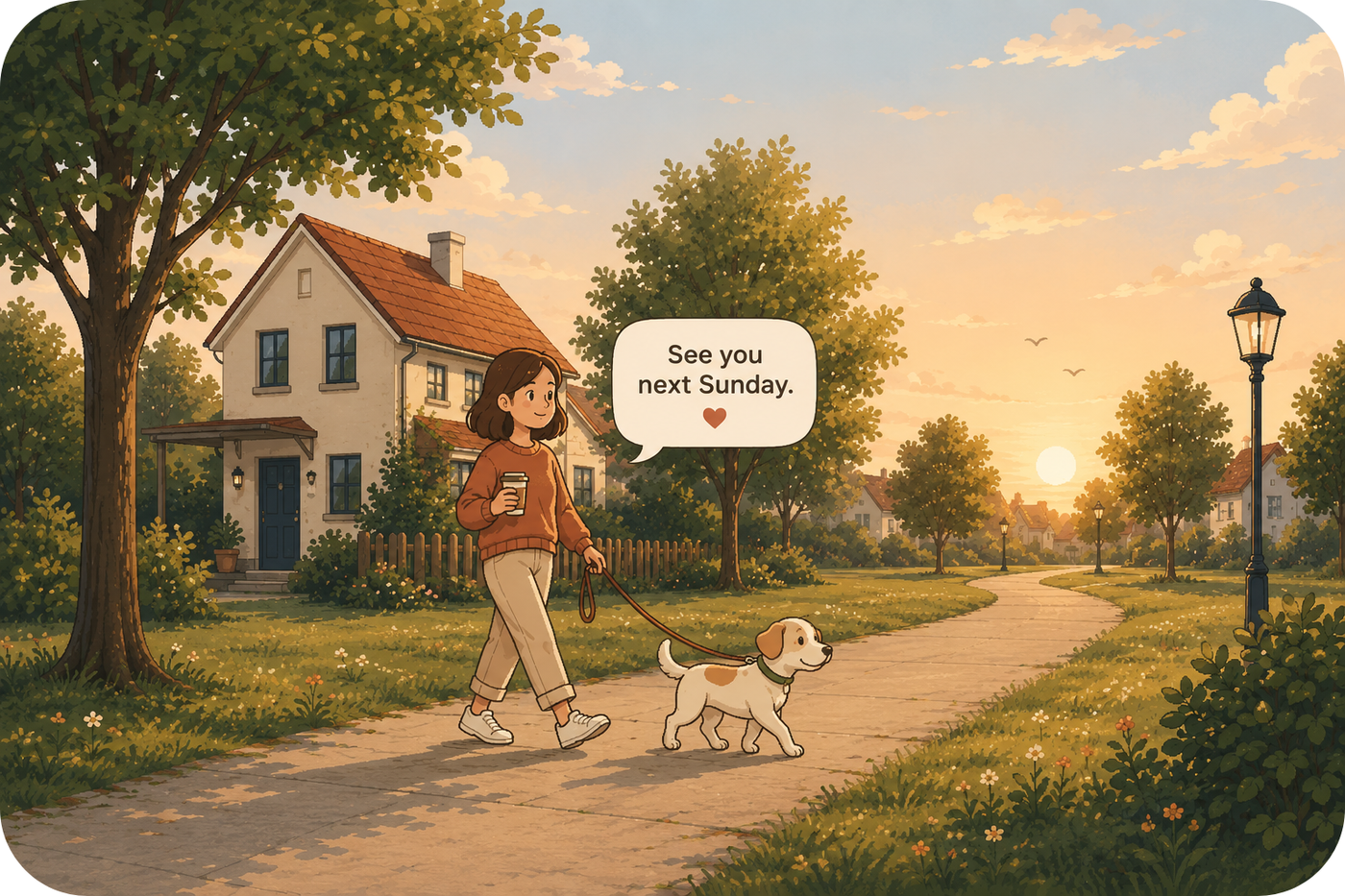 A calm evening walk with the dog — see you next Sunday