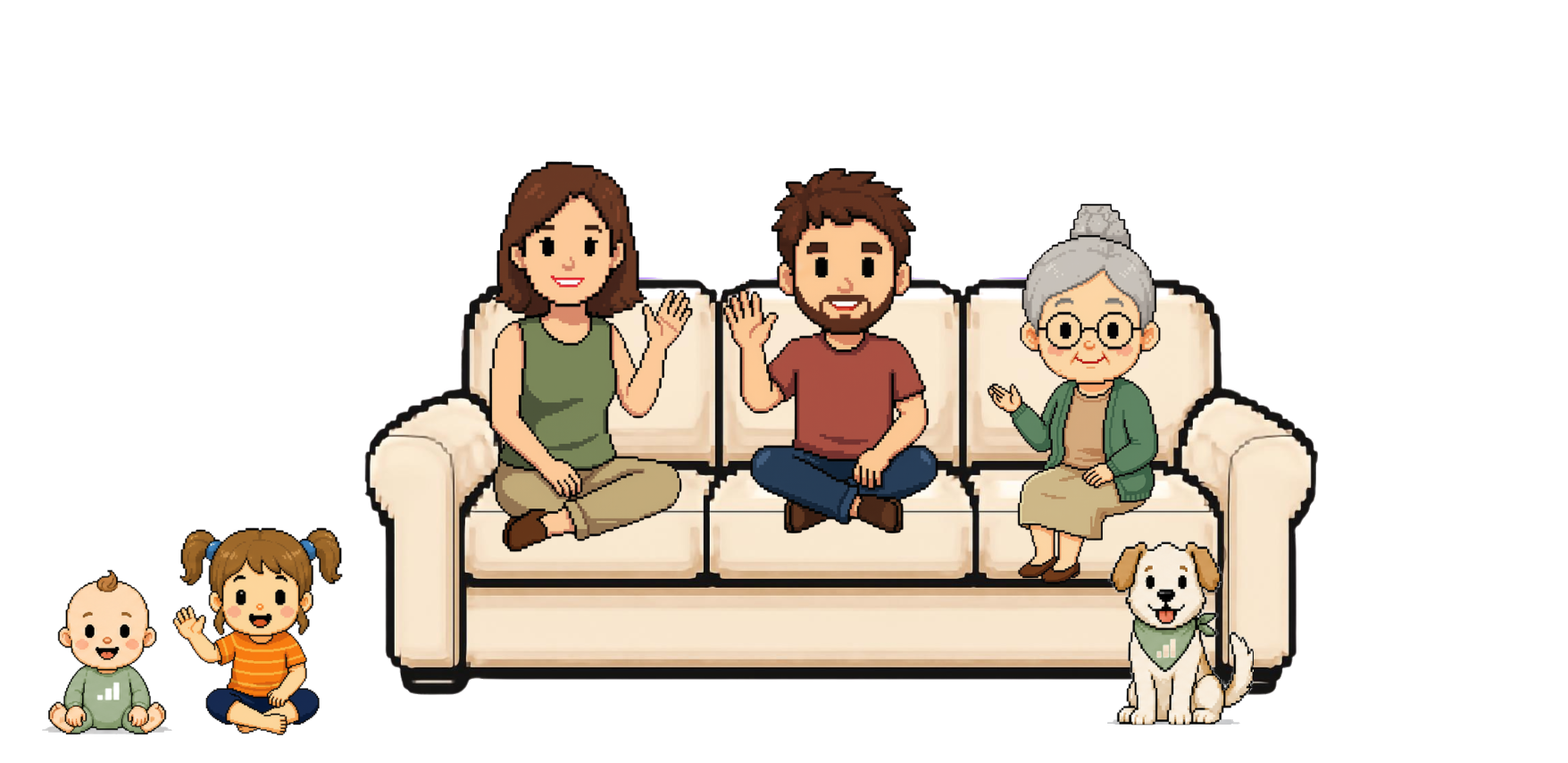 The whole SYSTEM-WORKS family on the couch